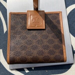 Celine Brown Macadam Canvas with Tan Leather compact Bi-fold wallet EUC